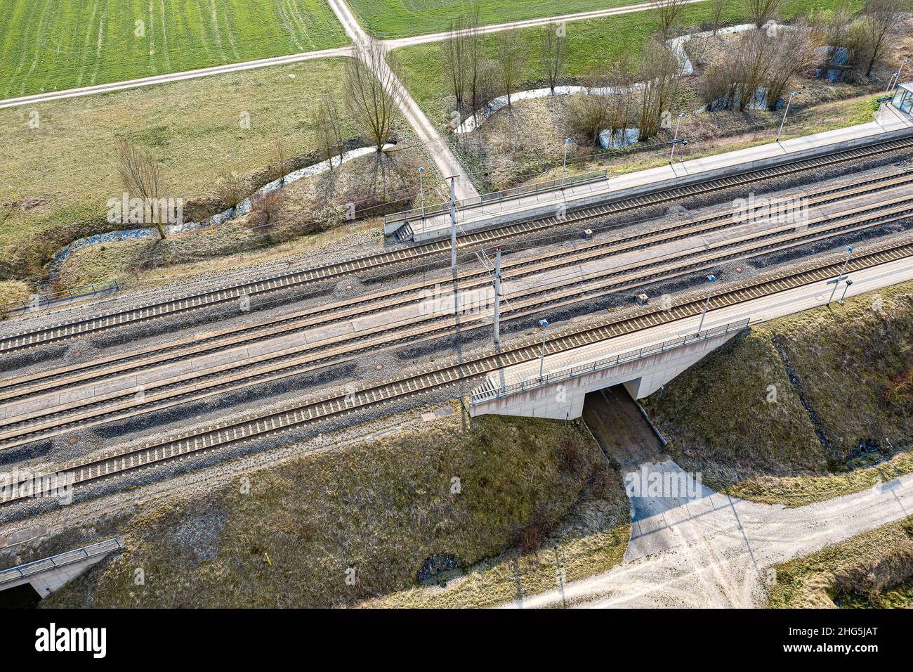 aerial view of a railway line Stock Photo