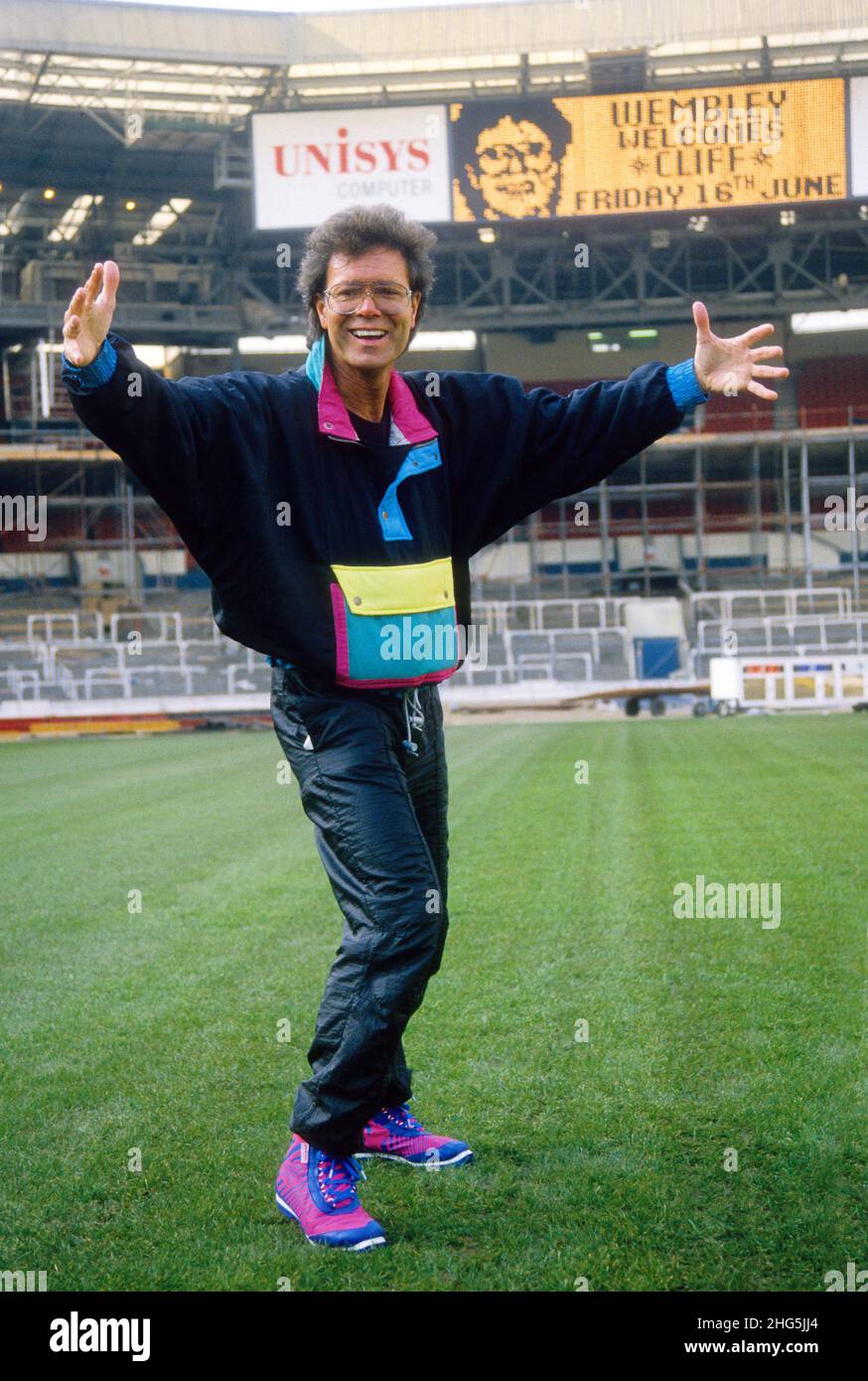 Cliff Richard promoting his concert at Wembley Stadium, London, 1989 Stock Photo