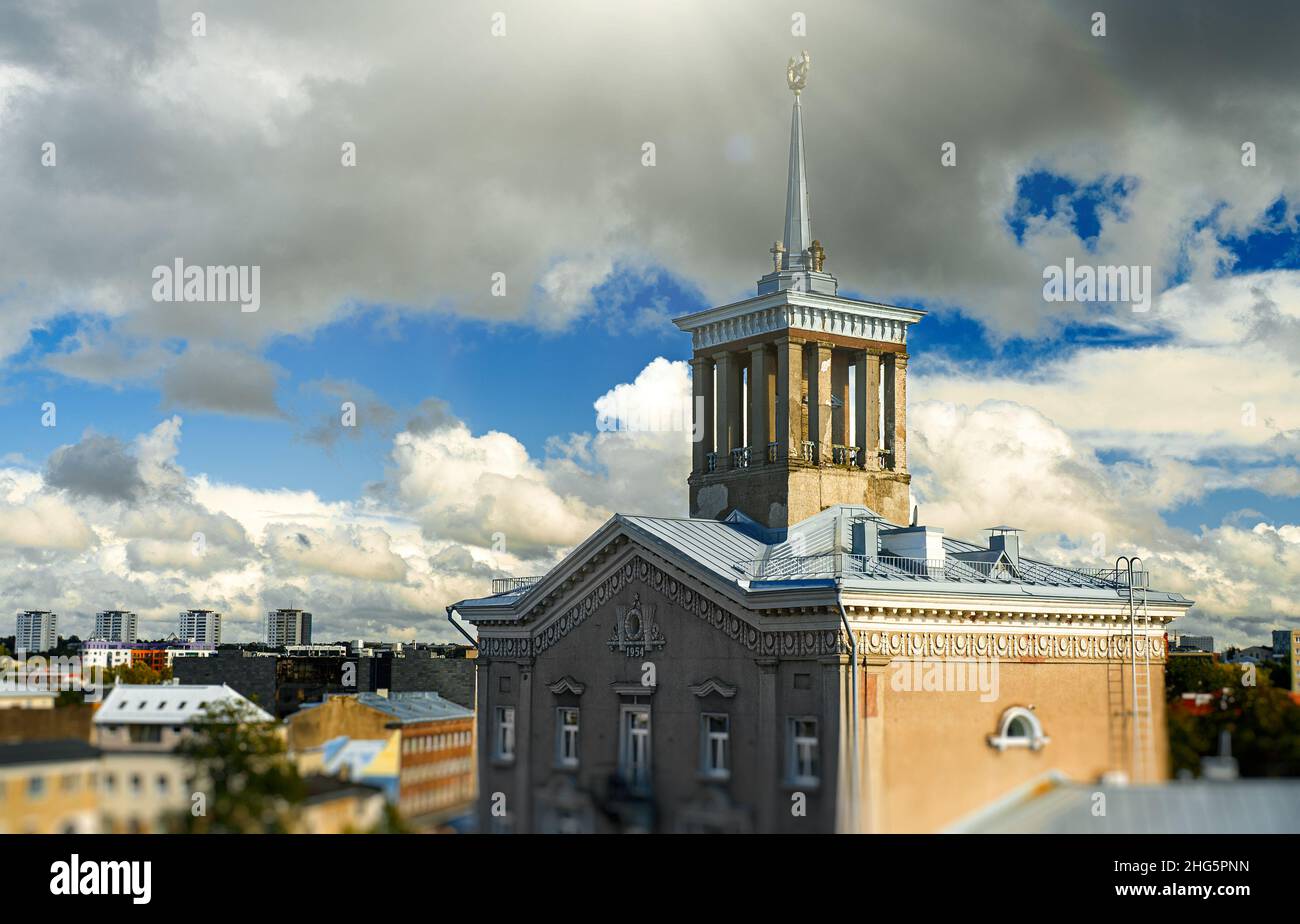 The only building with Soviet symbols in Tallinn. Stock Photo