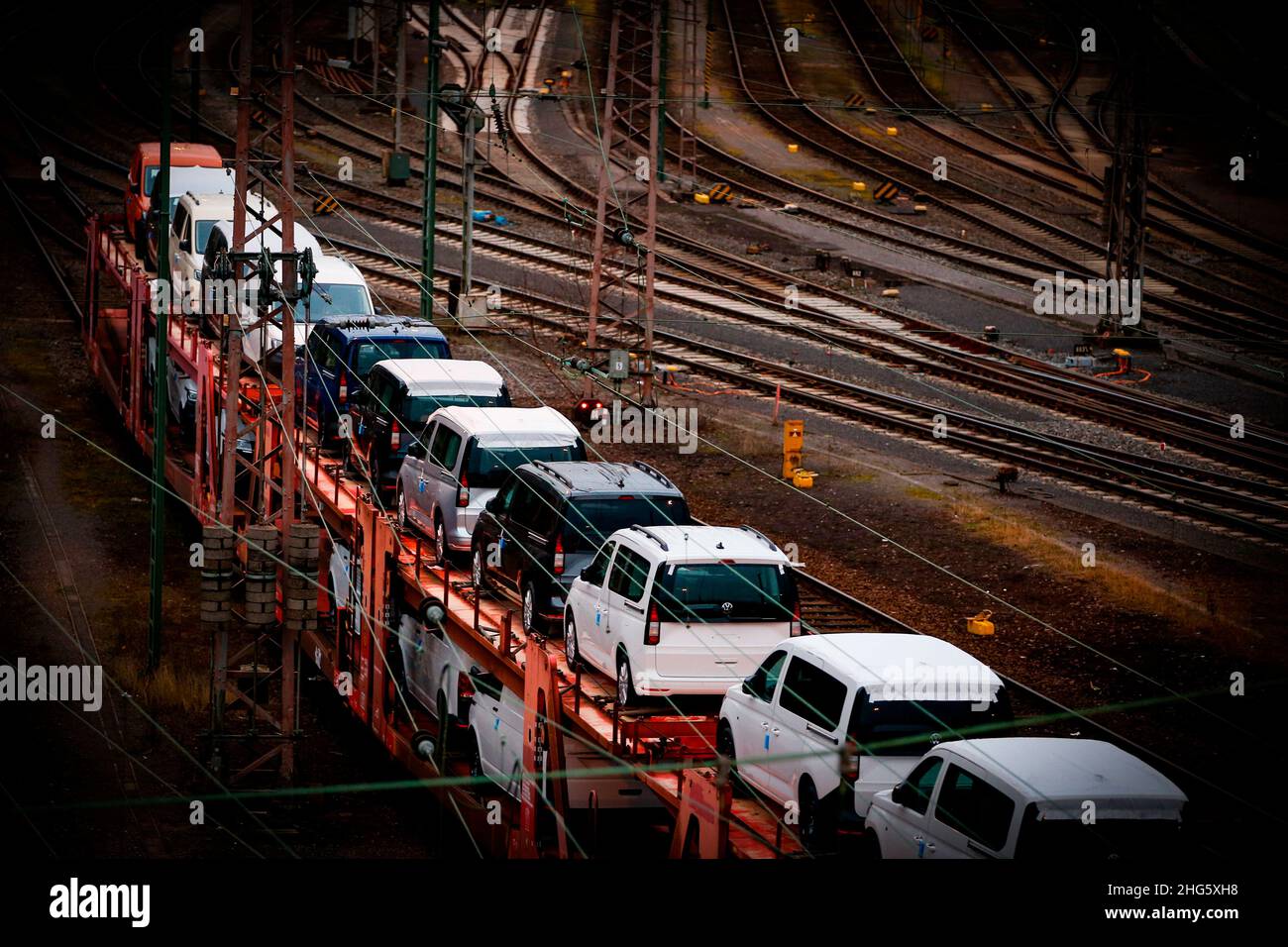 Hagen, Germany. 18th Jan, 2022. A freight train loaded with cars on the premises of the Hagen