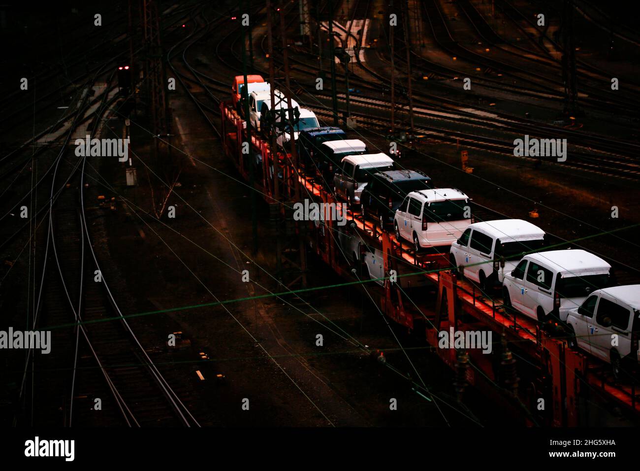 Hagen, Germany. 18th Jan, 2022. A freight train loaded with cars on the premises of the Hagen