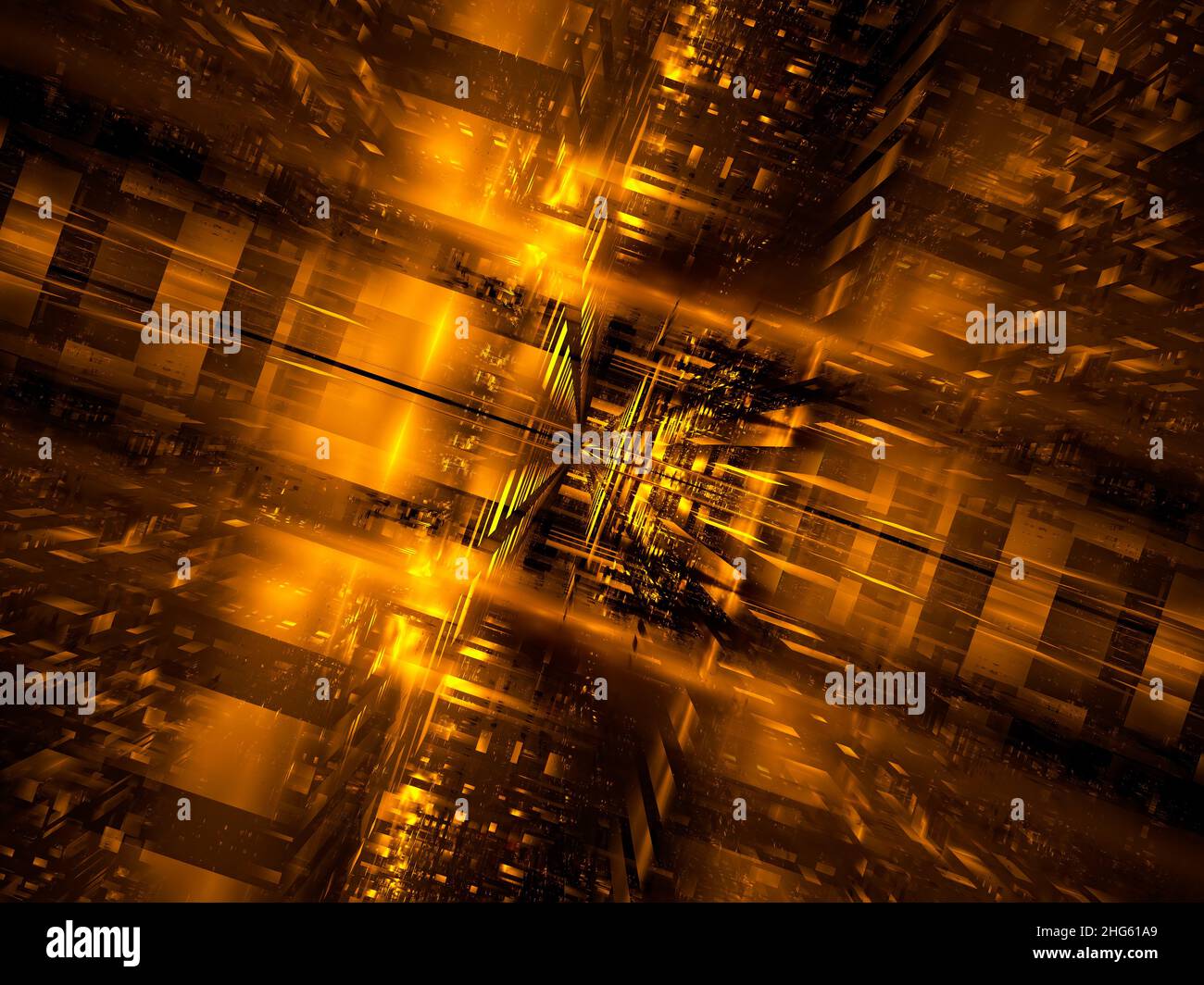 Golden perspective composition - abstract computer generated 3d illustration Stock Photo
