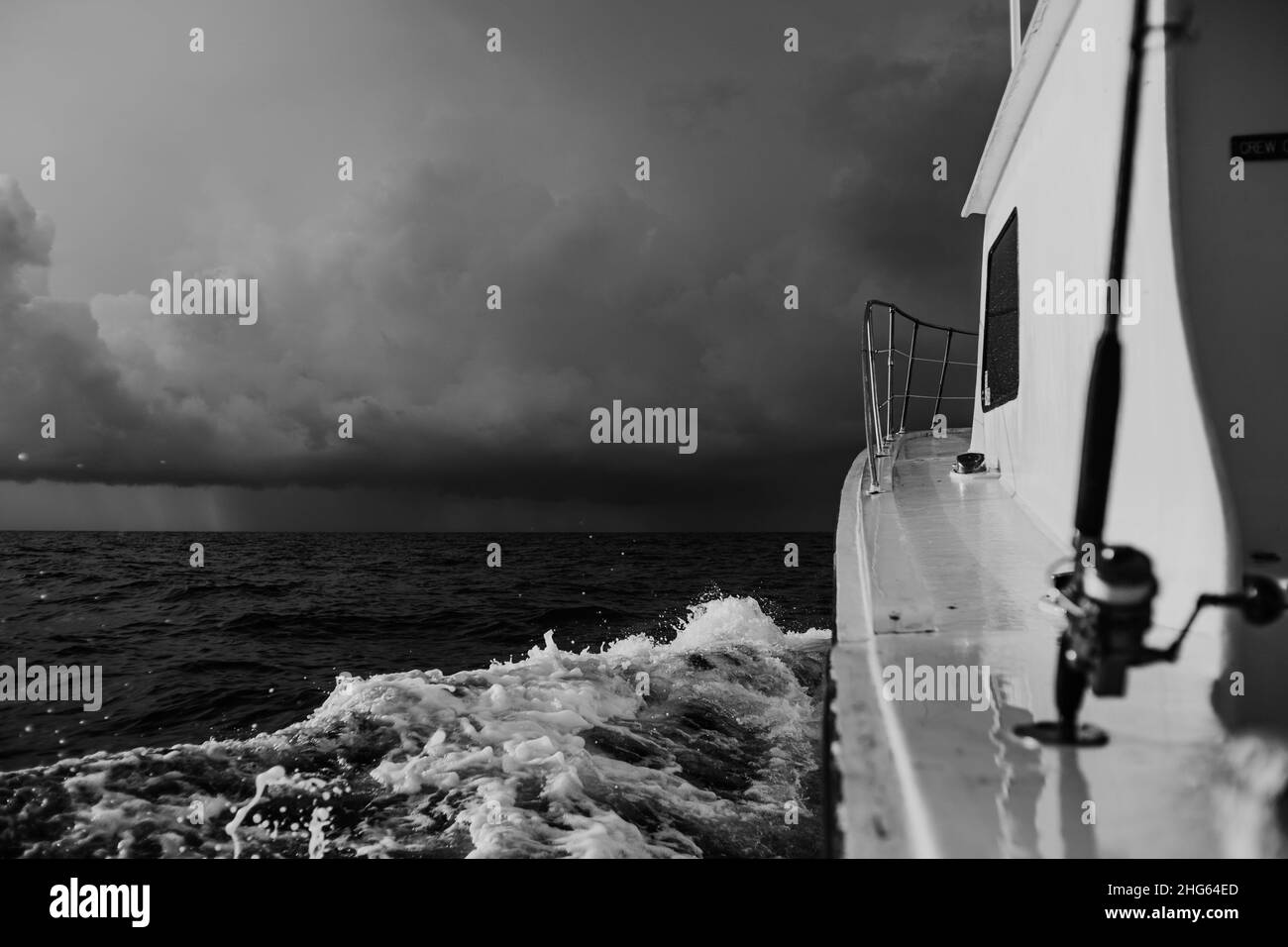 Fishing boat in storm. Stock Photo