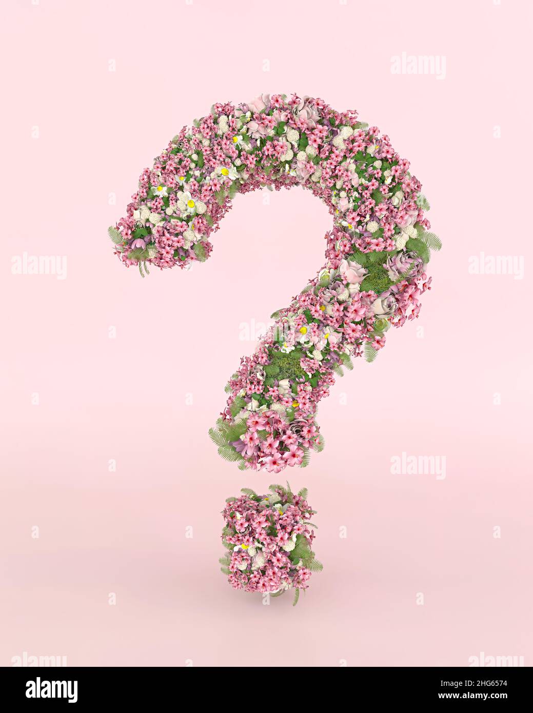 Question mark made of fresh Spring flowers. Nicely asked questions