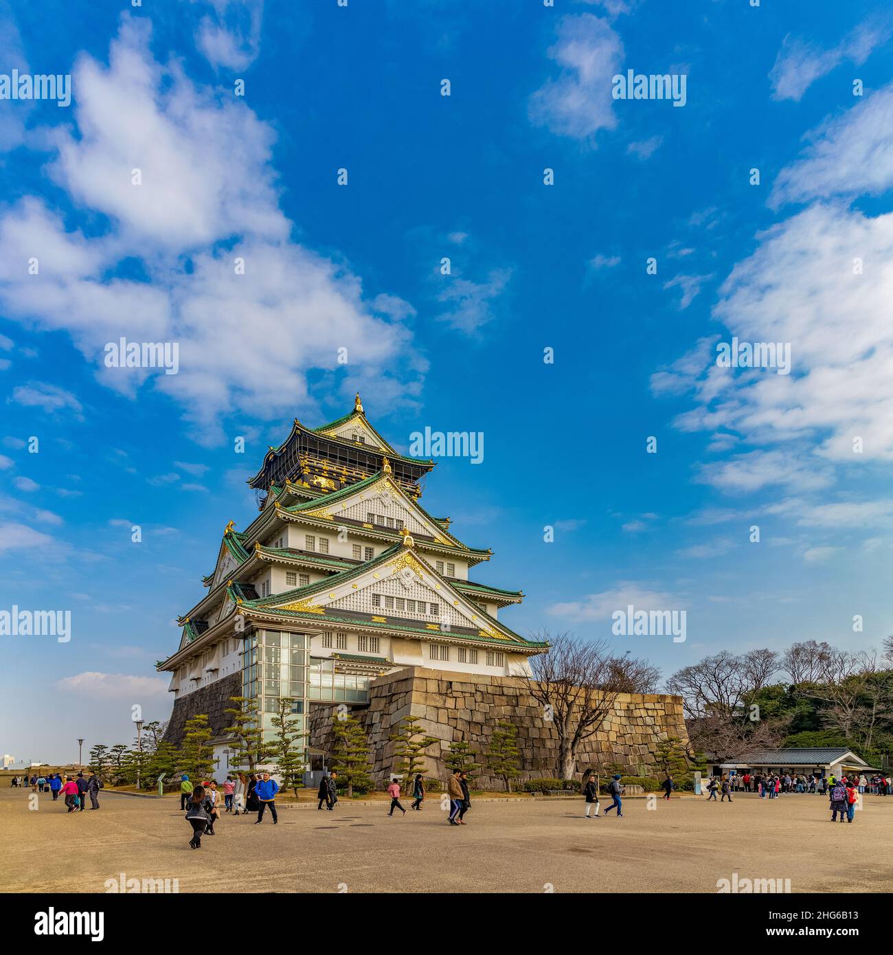 A picture of the Osaka Castle and the square around it. Stock Photo