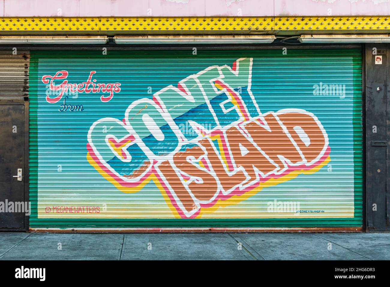 Coney Island, Brooklyn, New York City, New York, USA. November 6, 2021. Greetings from Coney Island mural by Megan Watters. Stock Photo