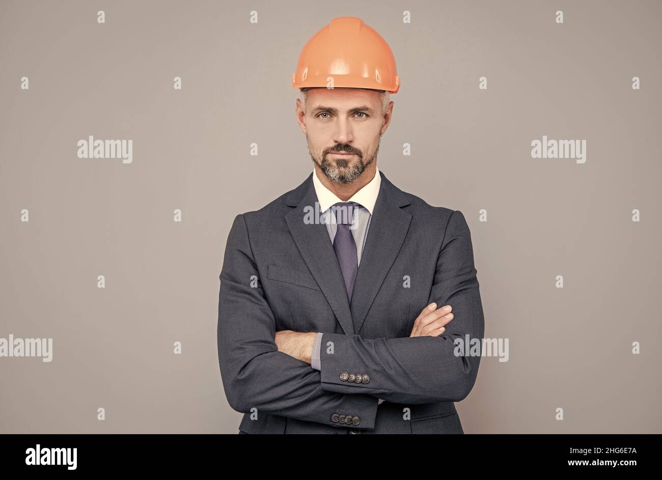 Construct your future. Construction engineer wear hard hat in formalwear. Construction industry Stock Photo