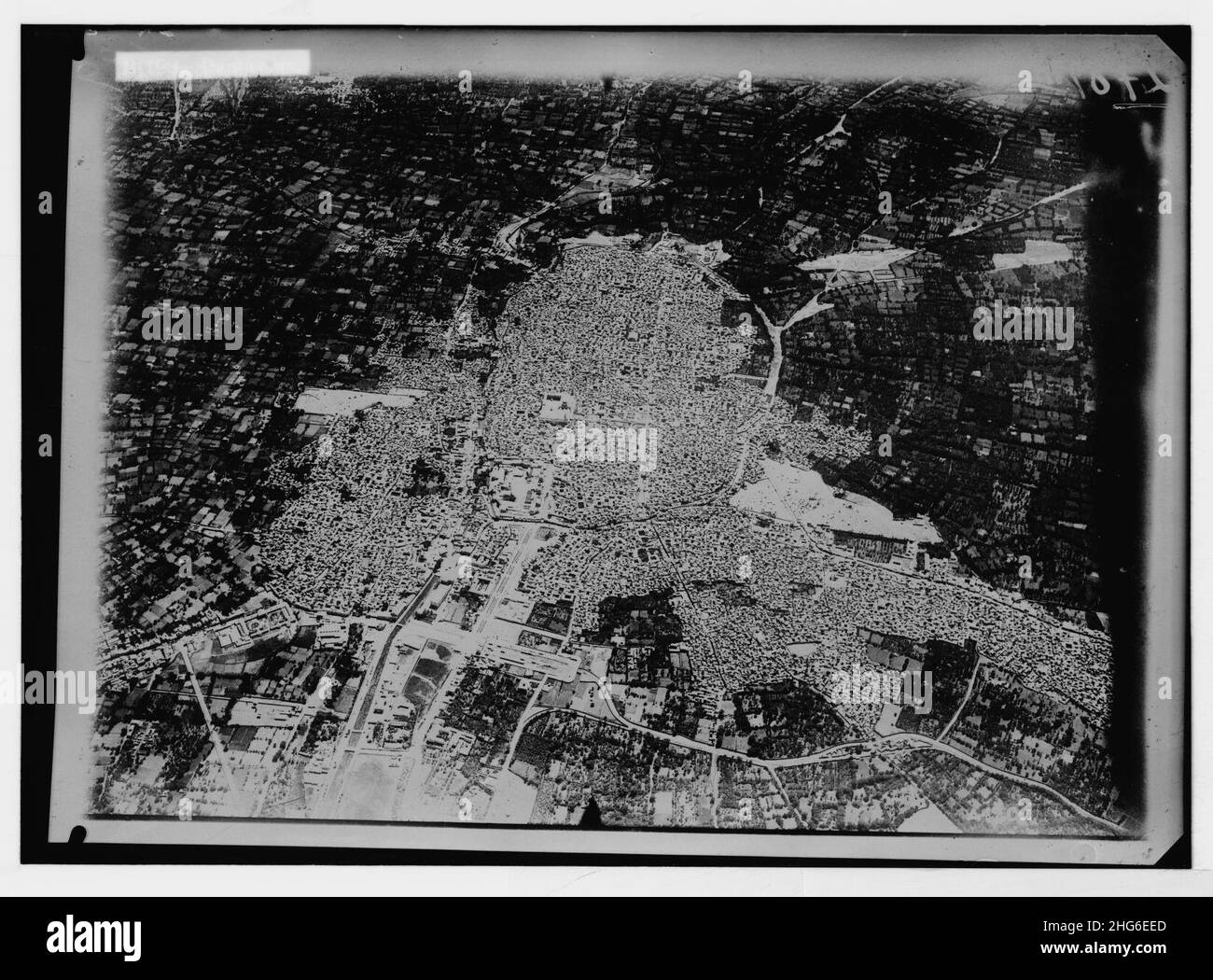 Series of first aerial photographs of Palestine and Syria. Damascus. Stock Photo