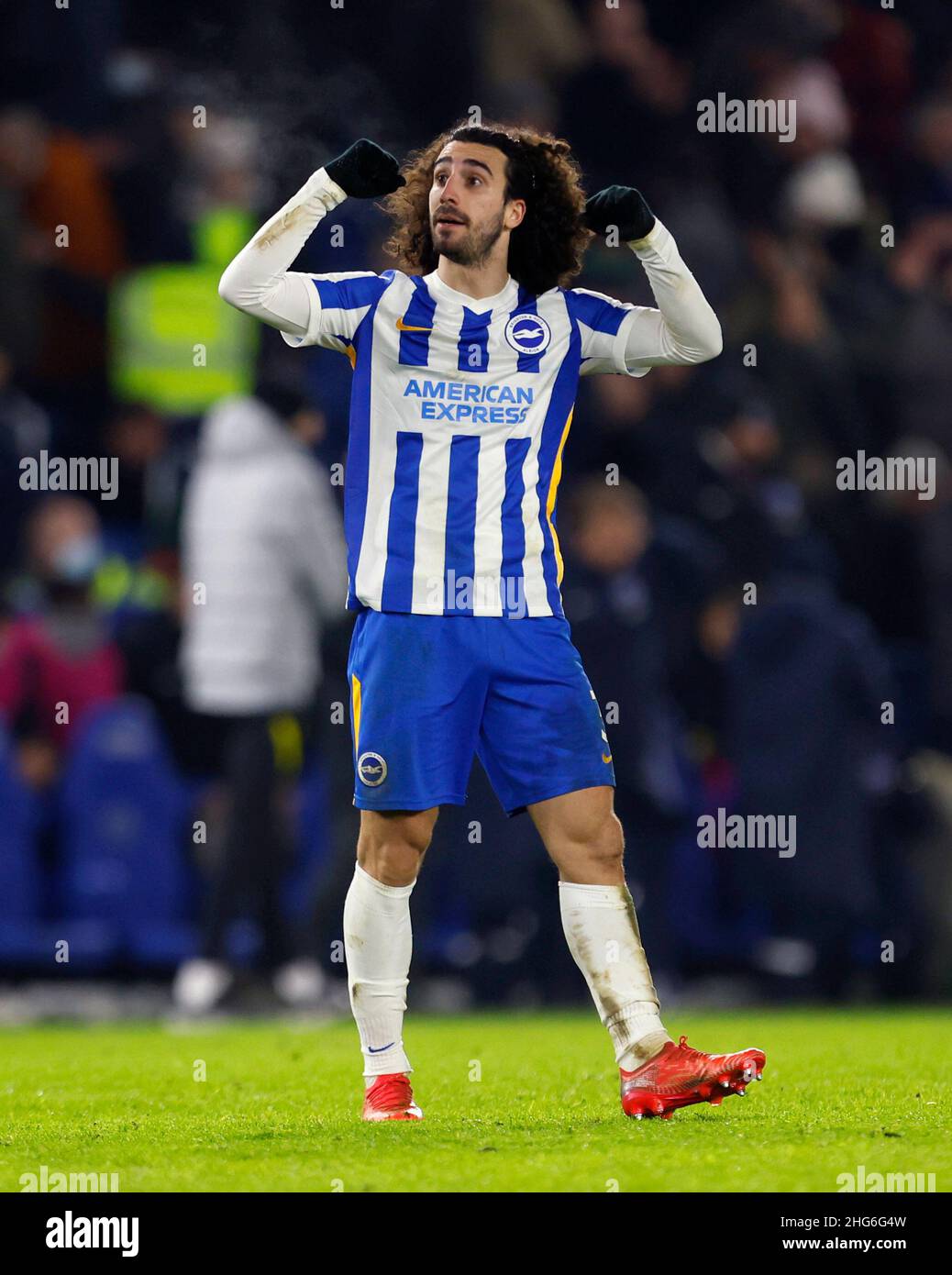 Brighton and Hove Albion's Marc Cucurella reacts at the end of the