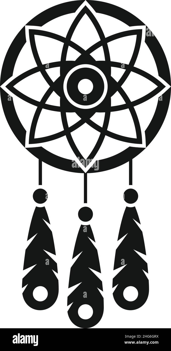 Dream catcher icon of native american with feather, silhouette