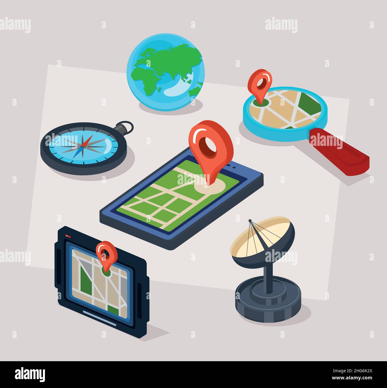 gps technology six items Stock Vector