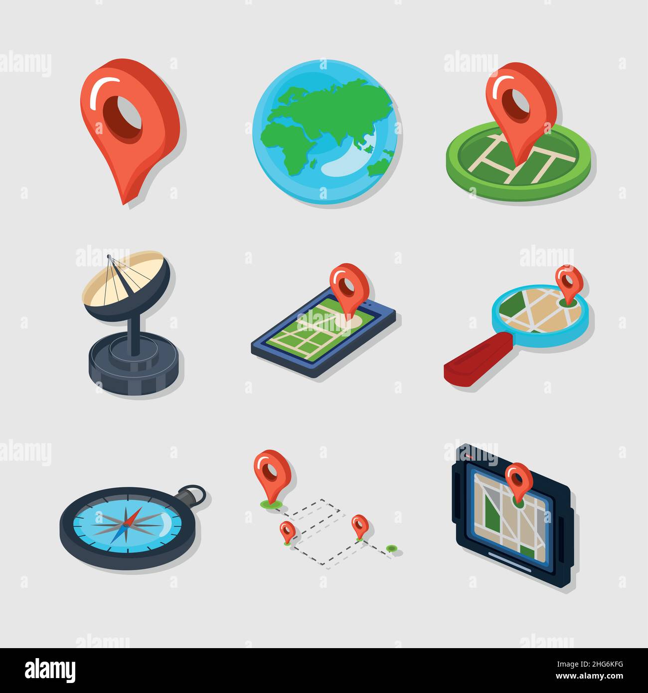 nine gps technology icons Stock Vector