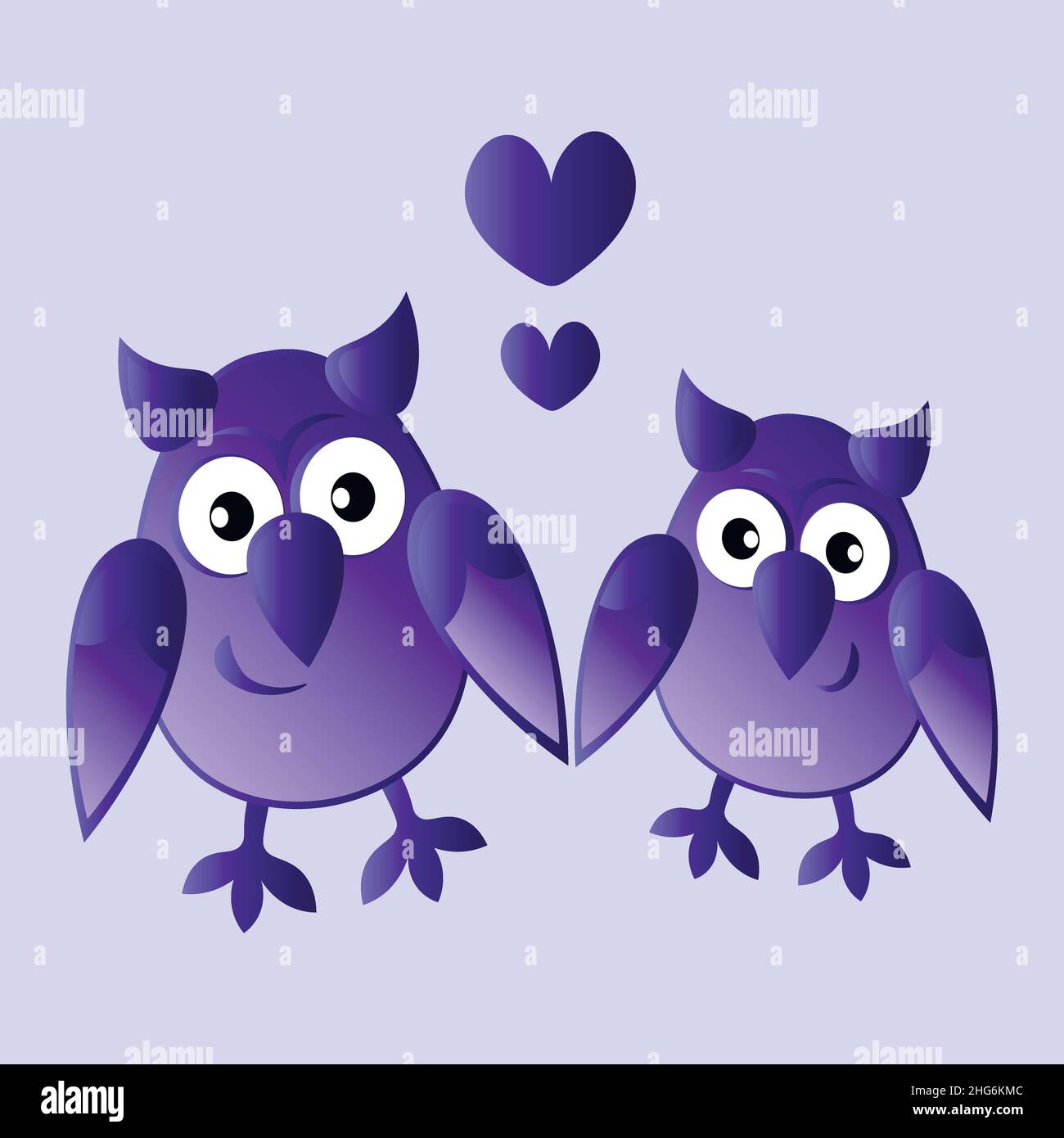 Illustration on a square background - two owls in love with hearts ...