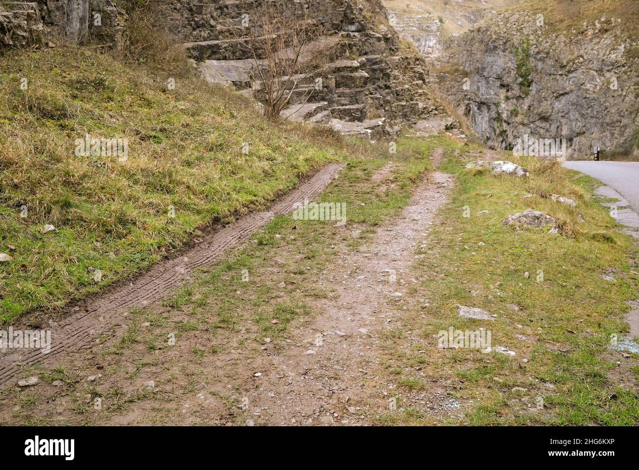 January 2022 - Environmental damage caused to the side of Cheddar Gorge where people try out their 4x4 SUV's in Somerset, England, UK. Stock Photo