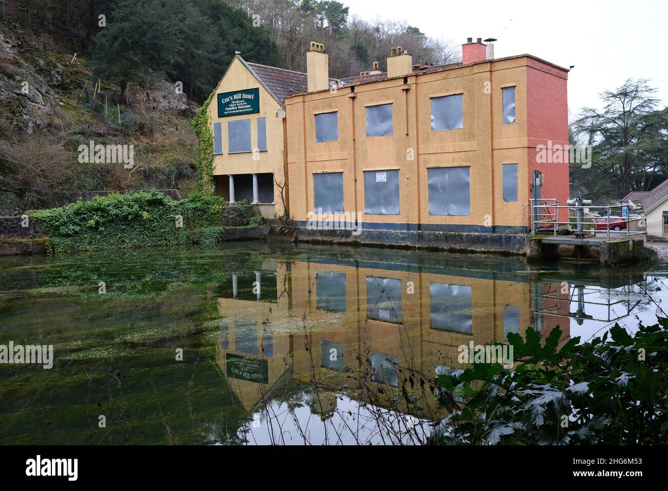 January 2022 - The empty Cox's Mill hotel in Cheddar, Somerset, England, UK. Stock Photo