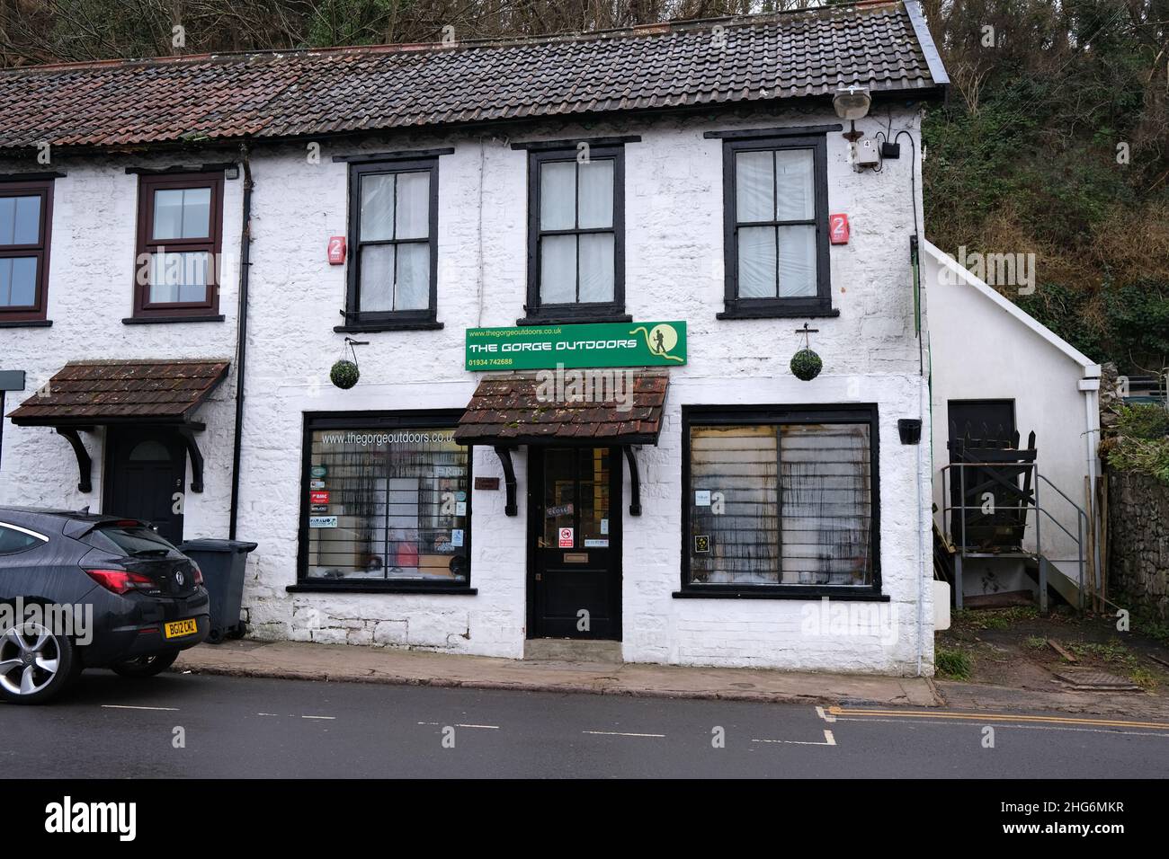 January 2022 - The Gorge Outdoors, a shop selling outdoor gear for tourists as well as serious walker & climbers in Cheddar, Somerset, England, UK. Stock Photo