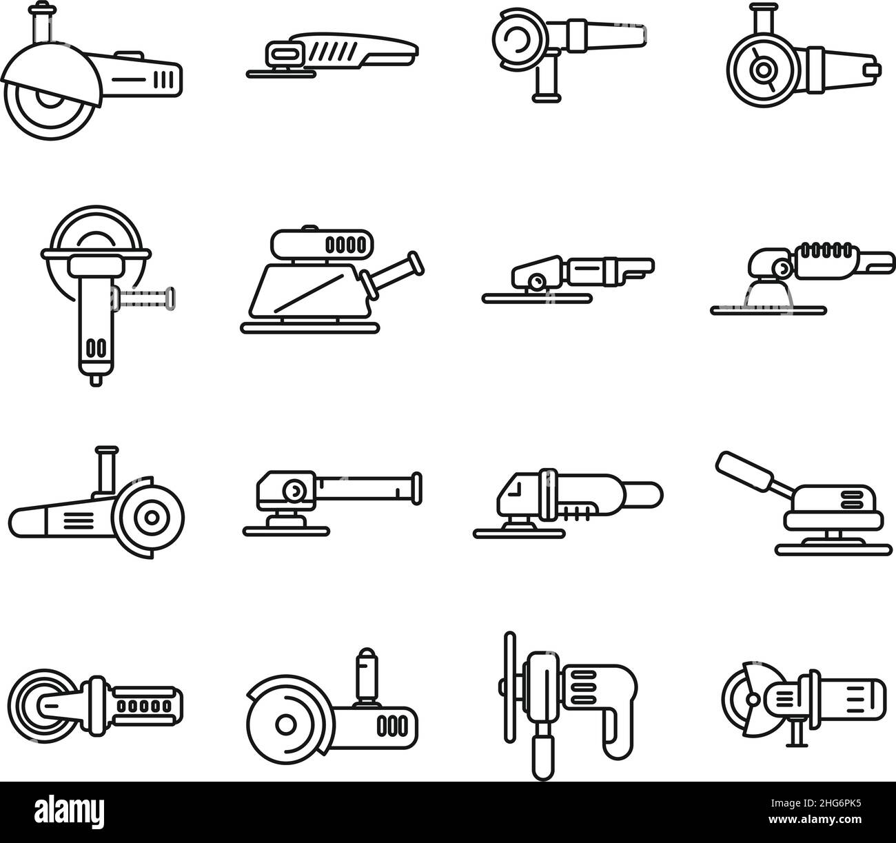 Grinding machine icons set outline vector. Build construct. Electric ...