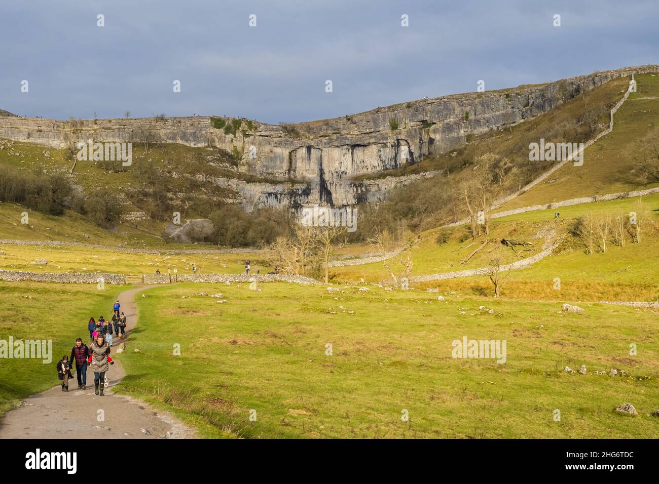 15.01.2021 Malam, North Yorkshire, Uk. People walking on Malham Cove a ...