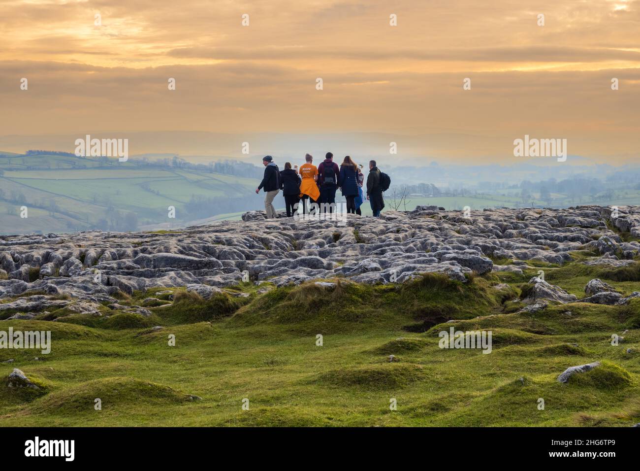 15.01.2021 Malam, North Yorkshire, Uk. People walking on Malham Cove a ...
