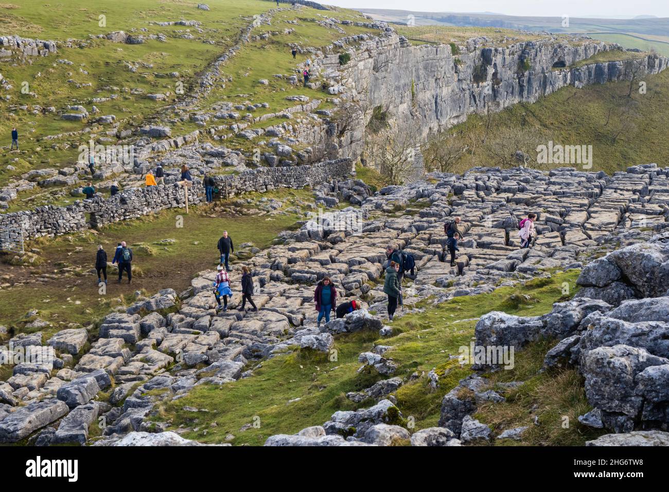 15.01.2021 Malam, North Yorkshire, Uk. People walking on Malham Cove a ...