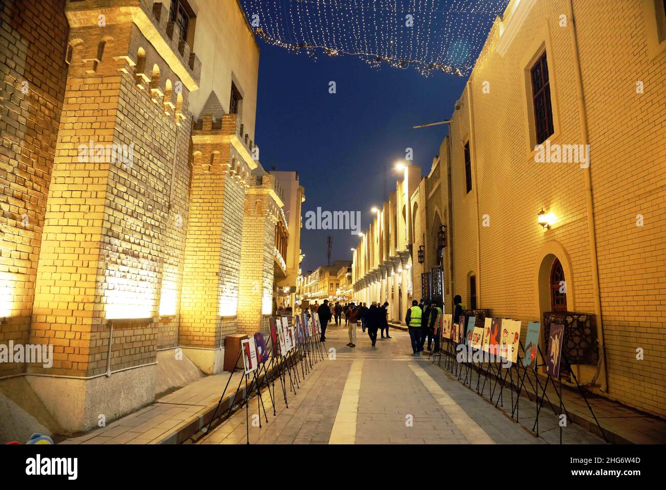 Baghdad, Iraq. 18th Jan, 2022. A painting exhibition is seen during a