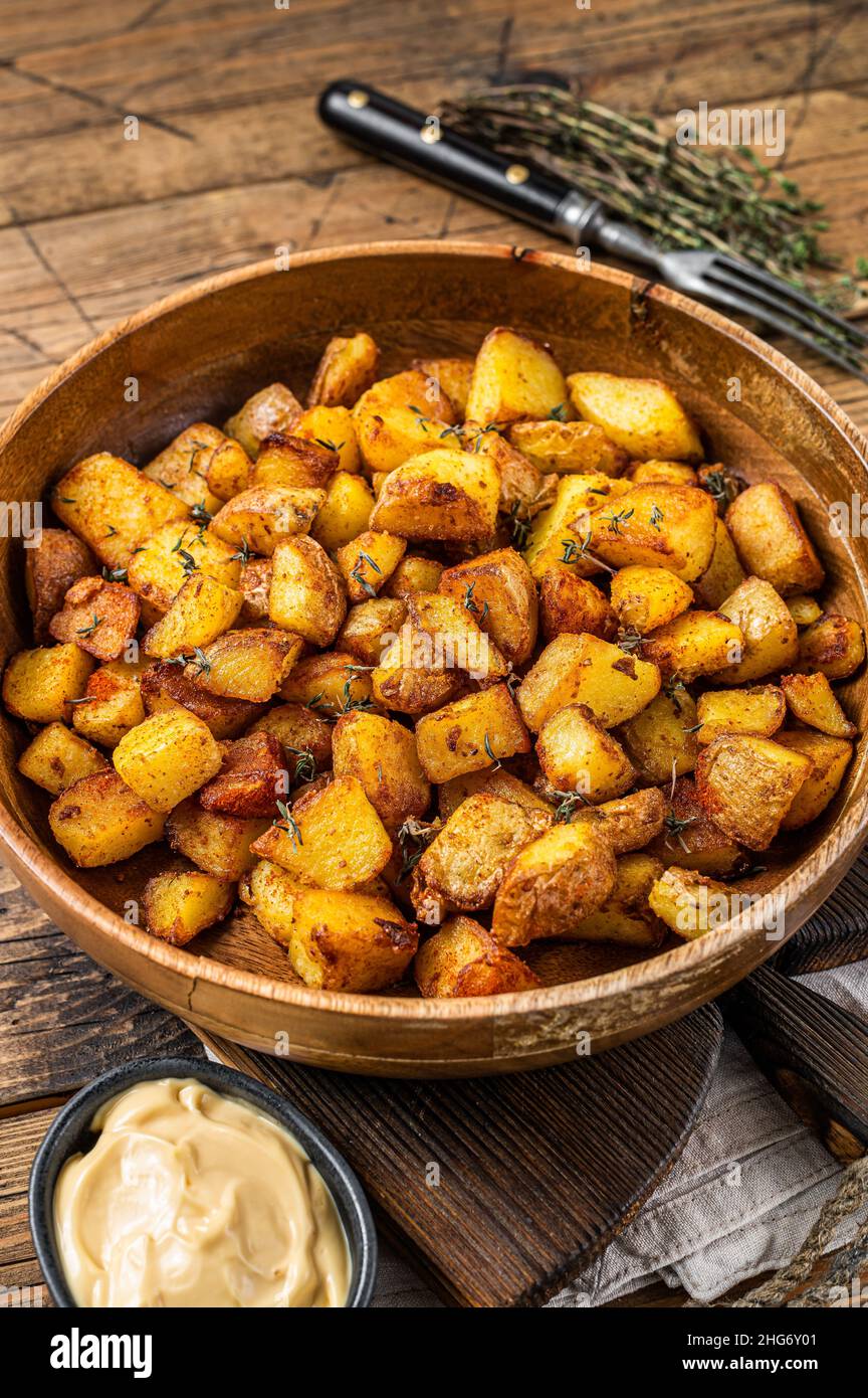 Fried potato Patatas bravas traditional Spanish potatoes snack tapas