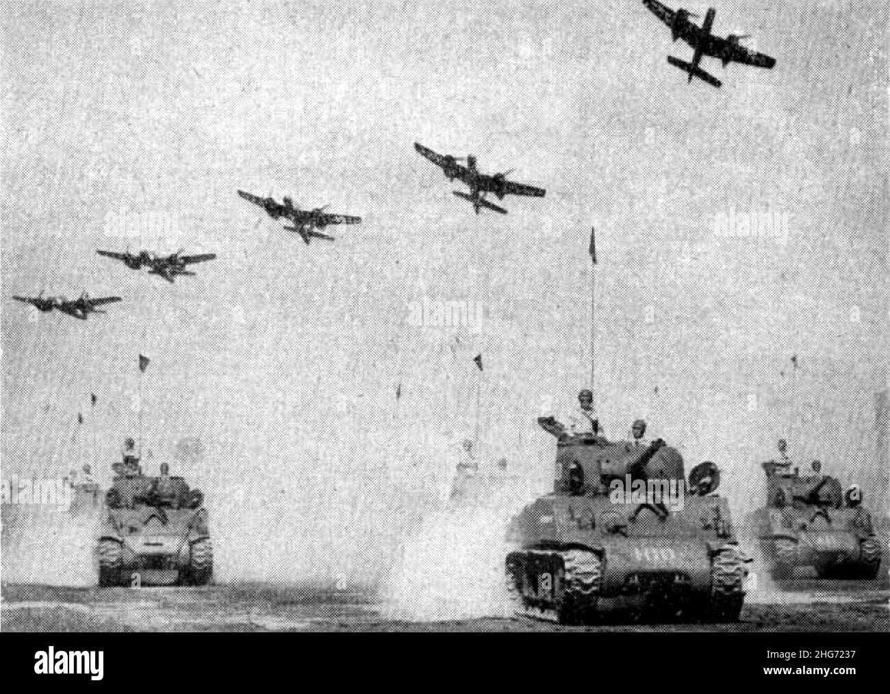 Sherman tanks and F7F Tigercats at Camp Lejeune in 1949. Stock Photo
