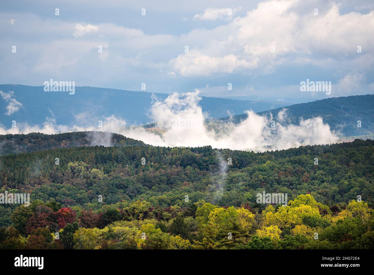 Morning fog clouds sky weather dramatic rising mist in early fall