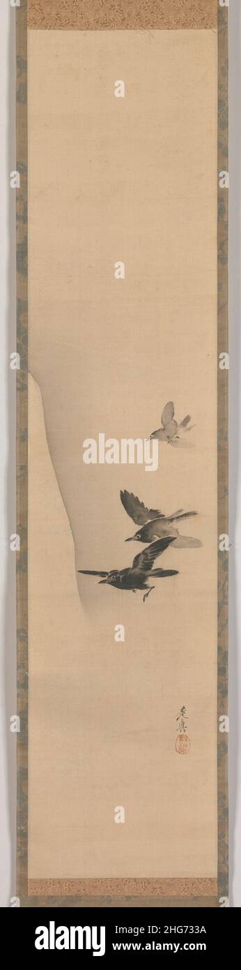 Shibata Zeshin - Three Crows in Flight Stock Photo - Alamy
