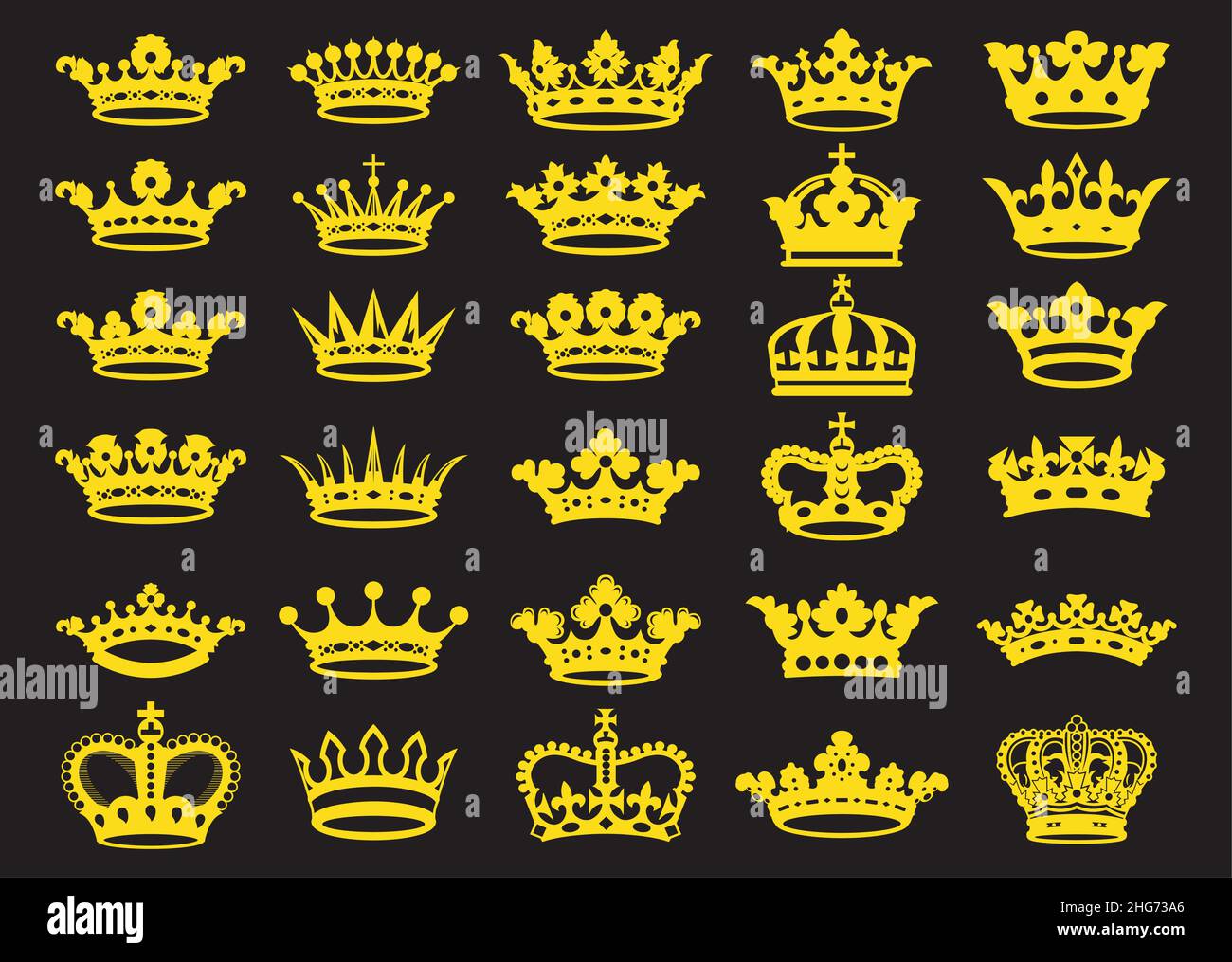Silhouettes gold crowns set Stock Vector