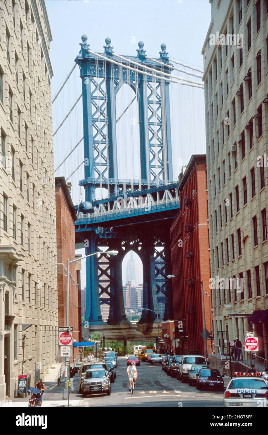 New York City,Brooklyn Borough,Washington Street view of Manhattan,urban,metropolis,Bridge,overpass,link,connection,NY052,NY052 Stock Photo