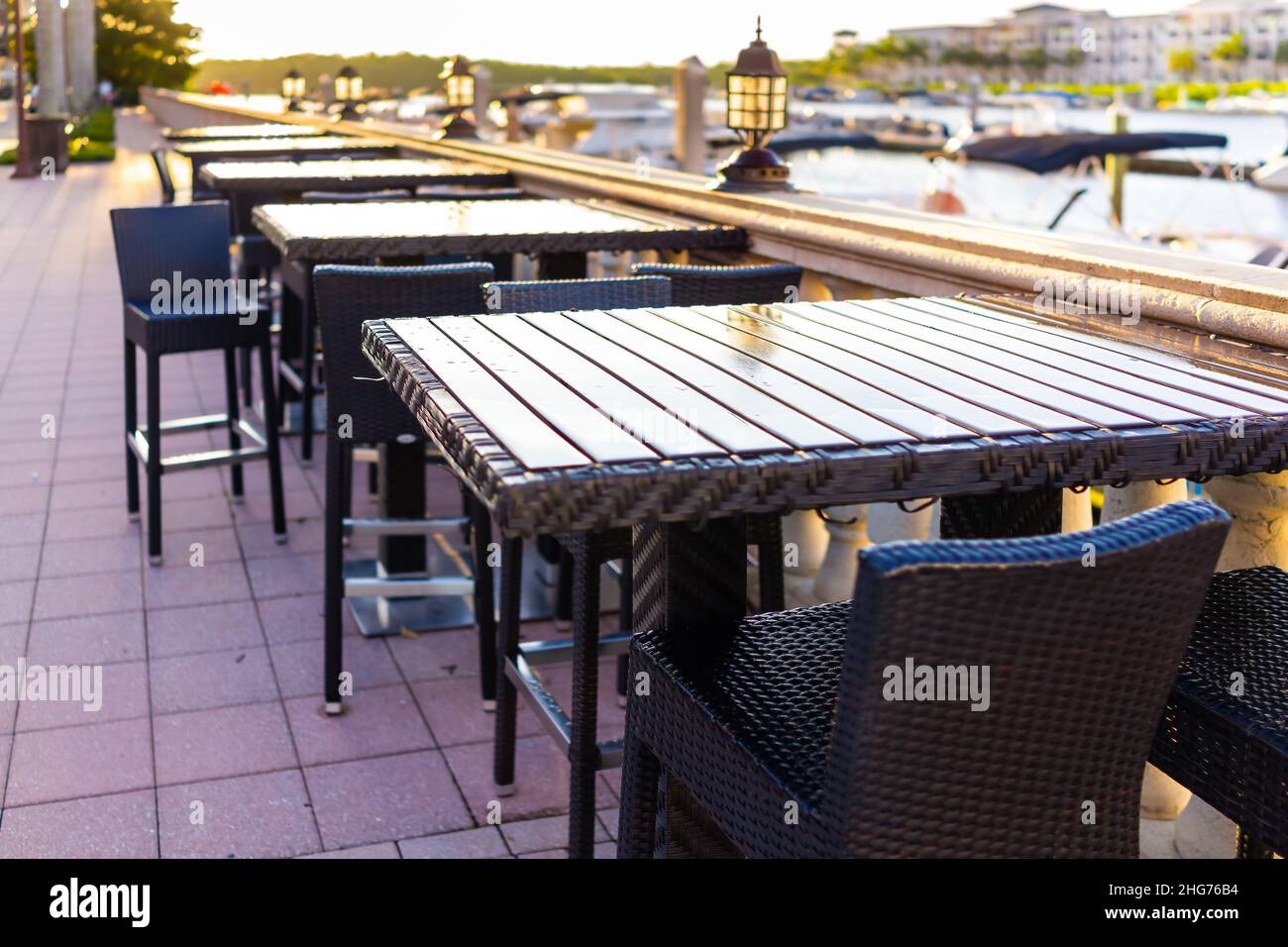 Naples, Florida nobody empty outdoor restaurant cafe patio sunny sunset