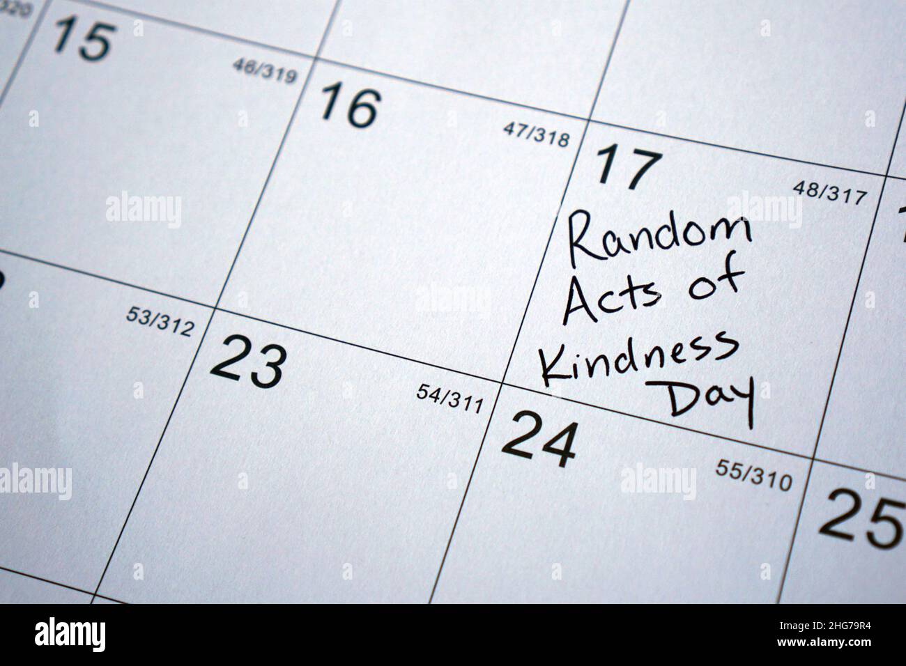 Calendar reminder about Random Acts of Kindness Day celebrated on February 17. Stock Photo