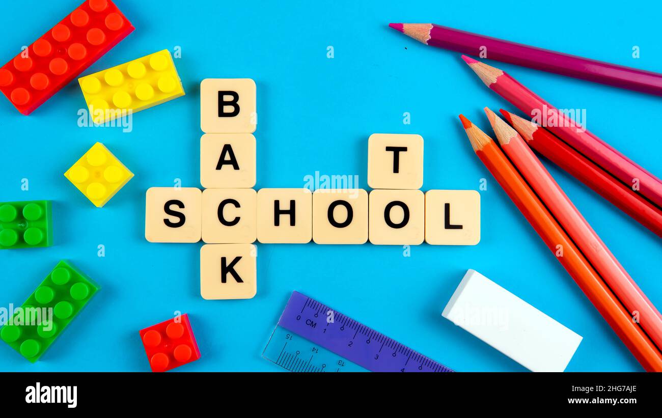 Back to School Concept. Selective fovus on the tiles. Stock Photo
