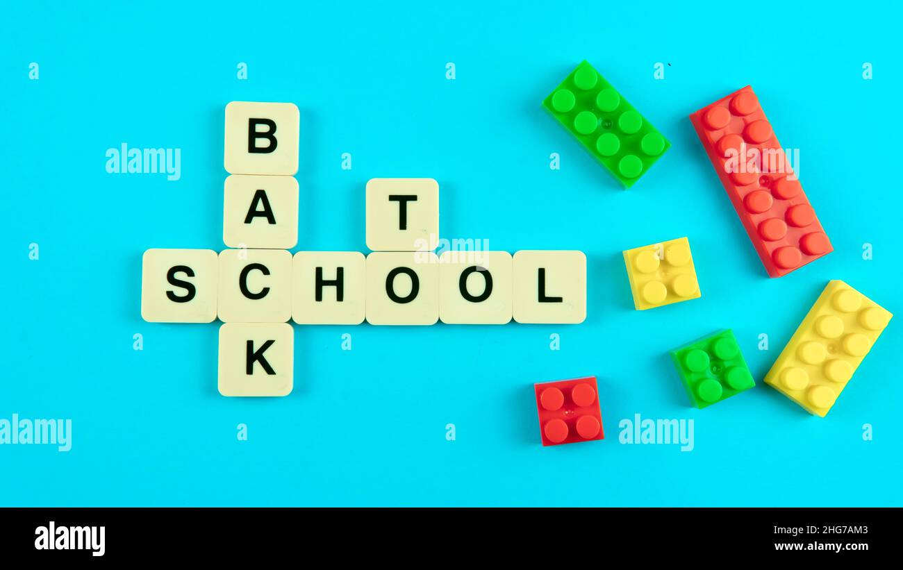 Back to School Concept. Selective fovus on the tiles. Stock Photo