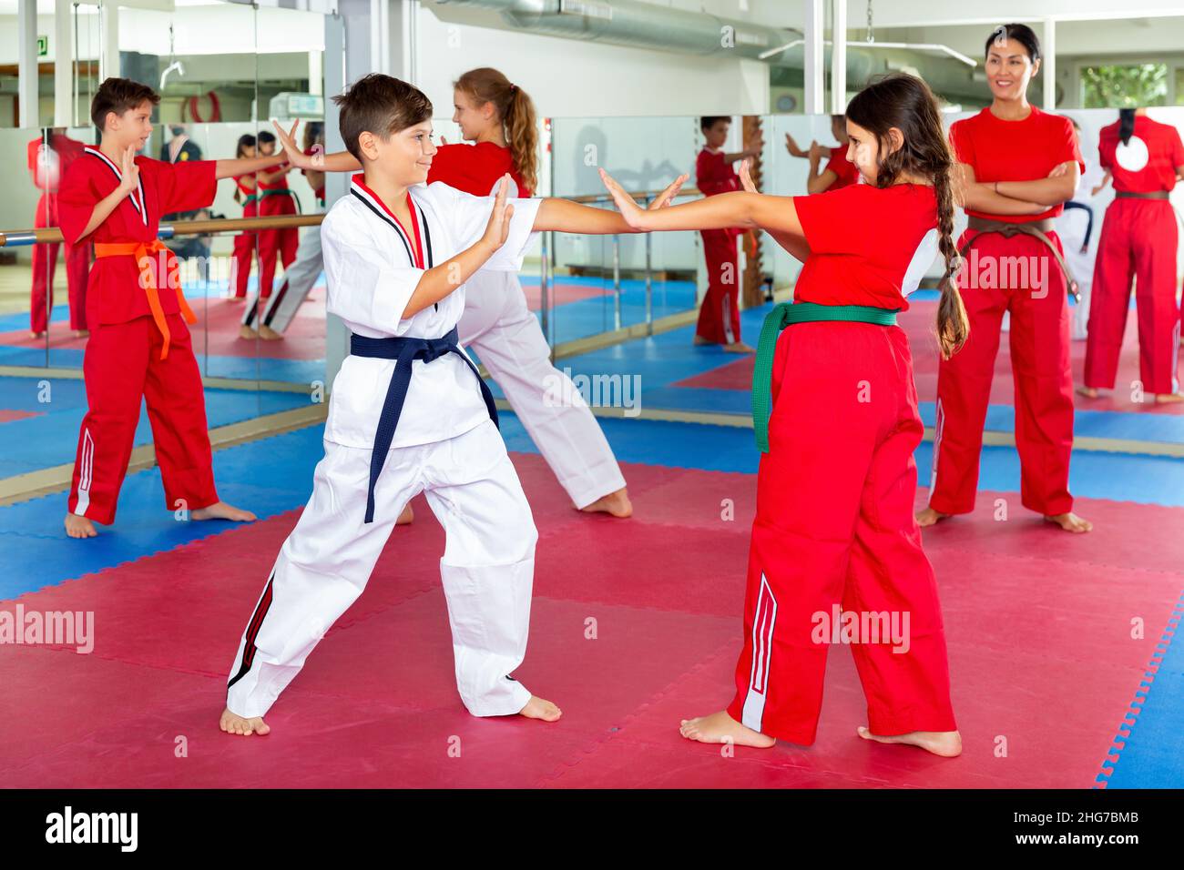 Kids on karate training in gym Stock Photo Alamy