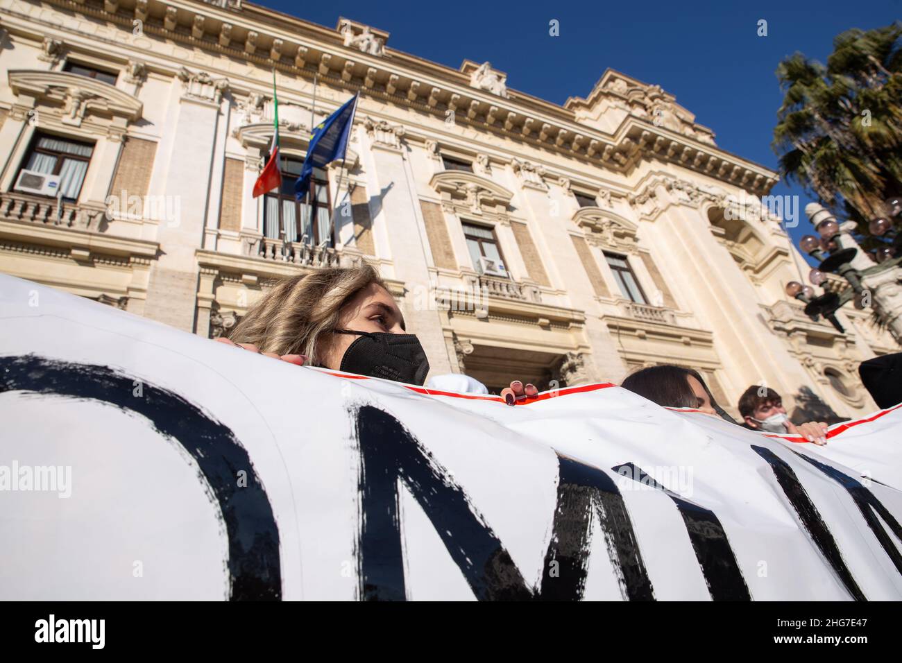 Rome, Italy. 18th Jan, 2022. Demonstration in Rome in front of headquarters of the Ministry of Education organized by students (Credit Image: © Matteo Nardone/Pacific Press via ZUMA Press Wire) Stock Photo