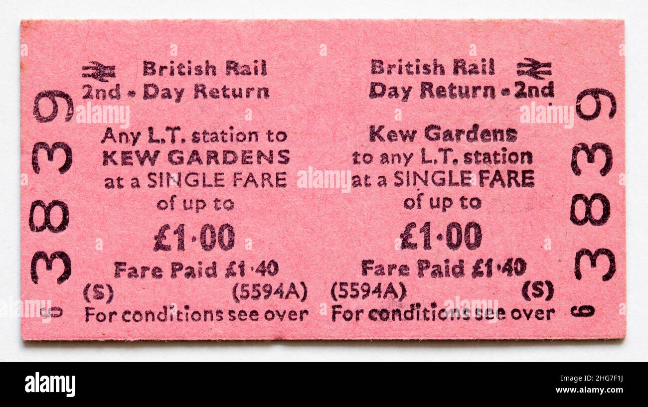 Vintage 1970s Railway Train Ticket - Kew Gardens Stock Photo