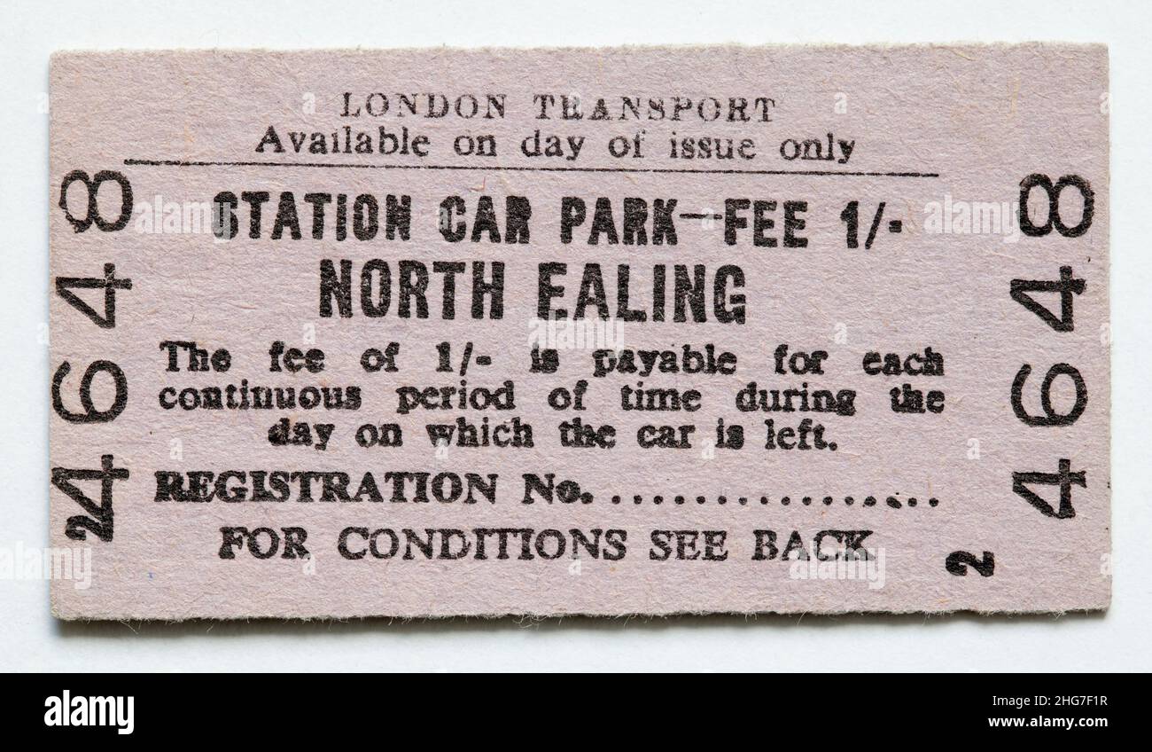 Vintage 1960s Railway Station Car Parking Ticket North Ealing London Stock Photo