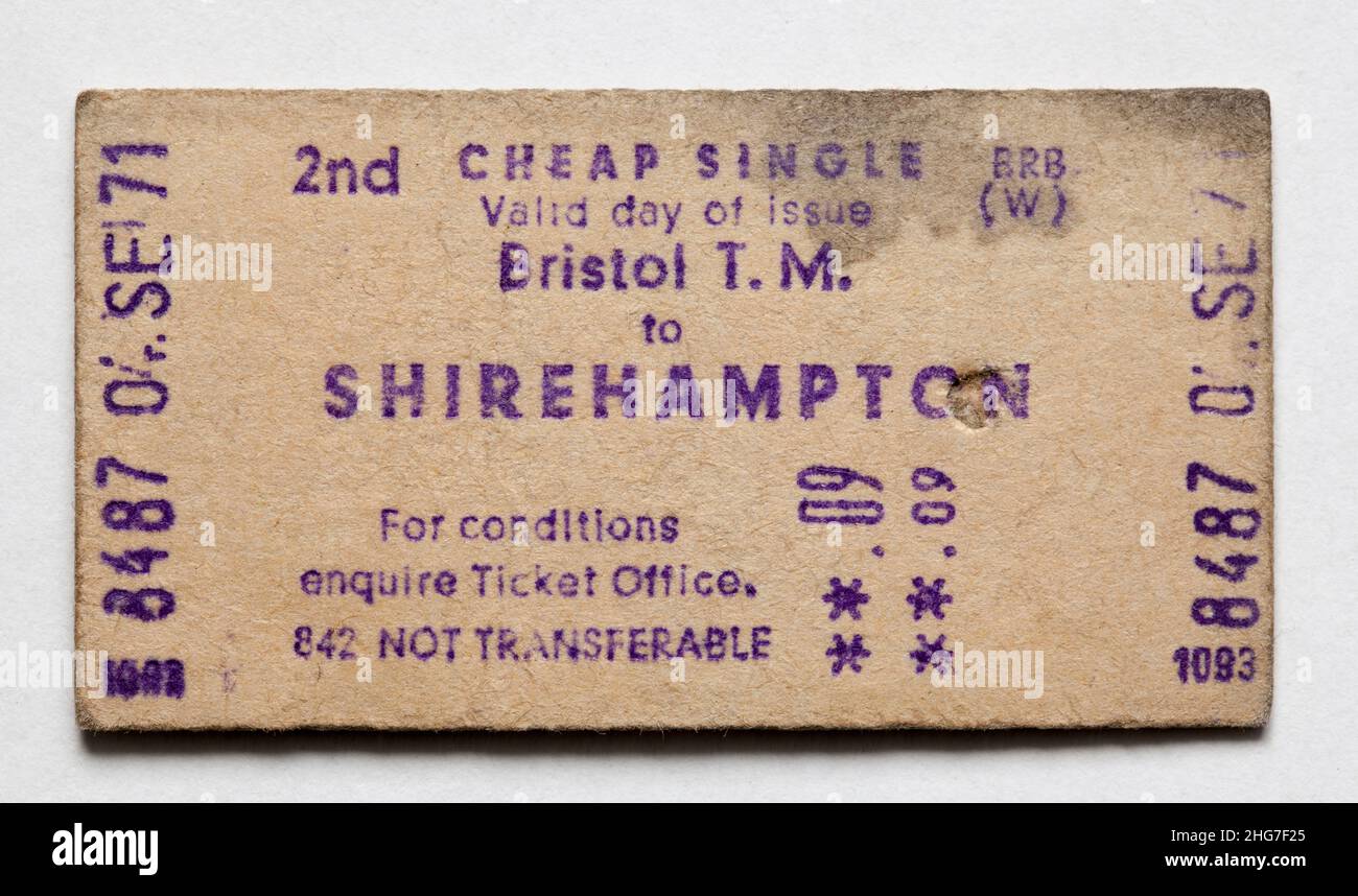 Vintage 1970s British Railway Train Ticket - Bristol Shirehampton Stock Photo