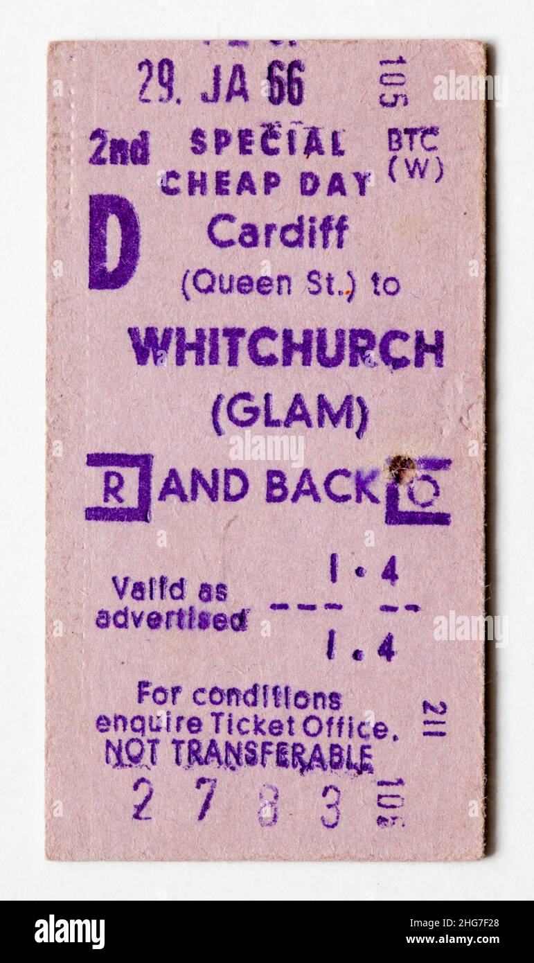 1960s British Railway Train Ticket - Cardiff Whitchurch Stock Photo