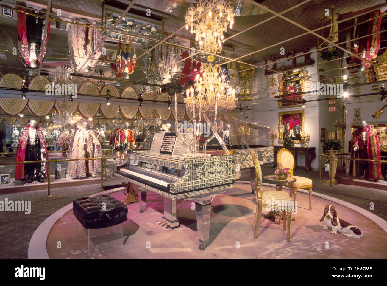 Las Vegas Nevada,Liberace Museum Collection,exhibit display entertainer concert grand piano chandelier wardrobe piano pianist,player inside interior Stock Photo