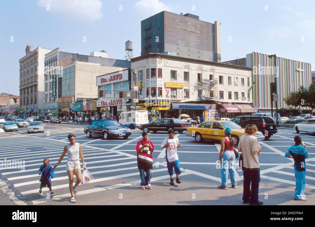 New York City,Manhattan,urban,metropolis,Harlem,Black neighborhood,residential NY125th Street Adam Clayton Powell Jr. Boulevard business,es residents Stock Photo