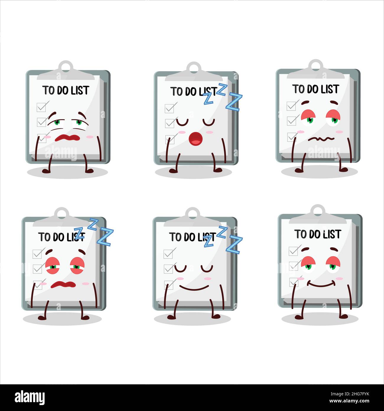 Cartoon character of paper sheet with clipboard with sleepy expression ...