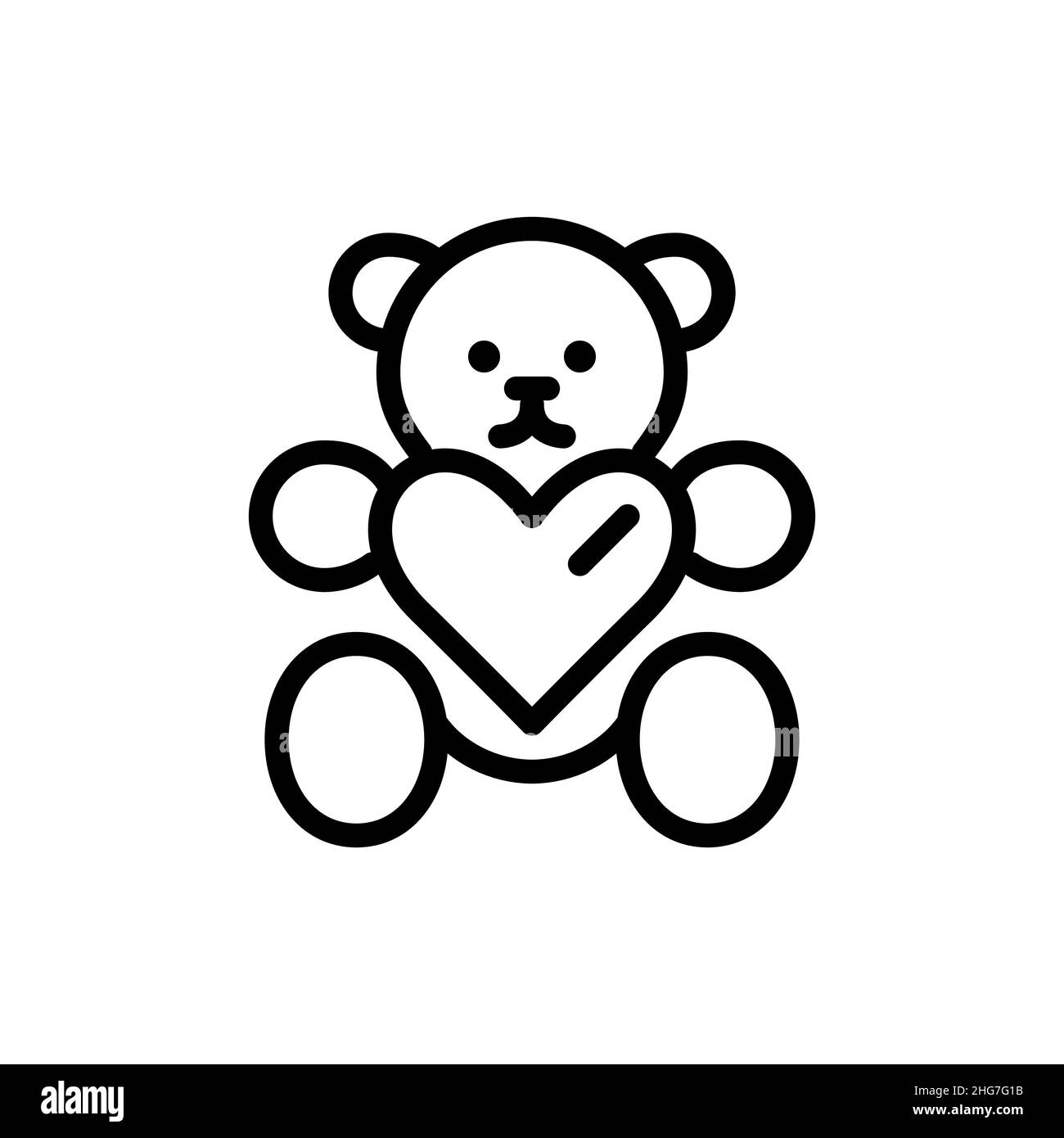 Teddy bear toy holding a stuffed heart. Romantic present. Pixel perfect, editable stroke icon Stock Vector