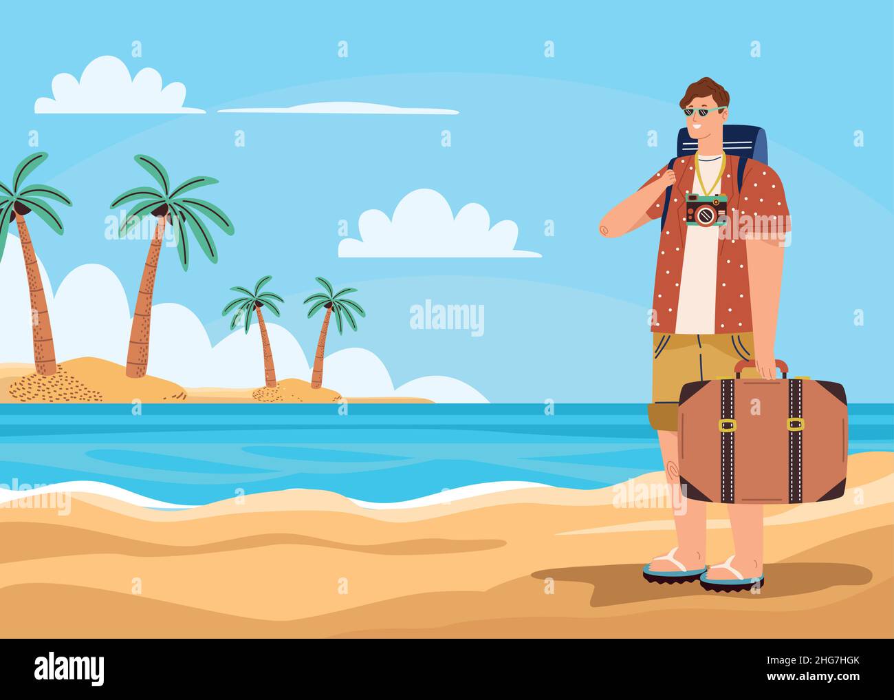 tourist with camera on the beach Stock Vector Image & Art Alamy