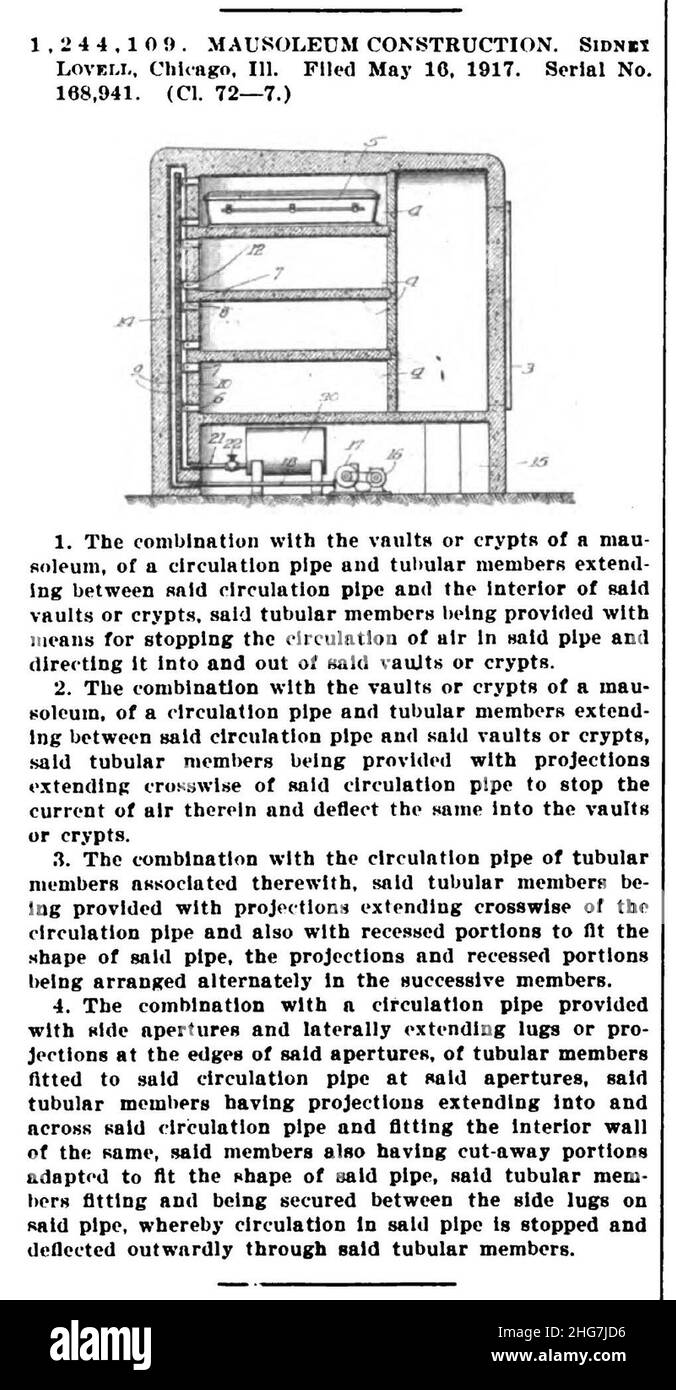 Sidney Lovell - mausoleum design patent. Stock Photo