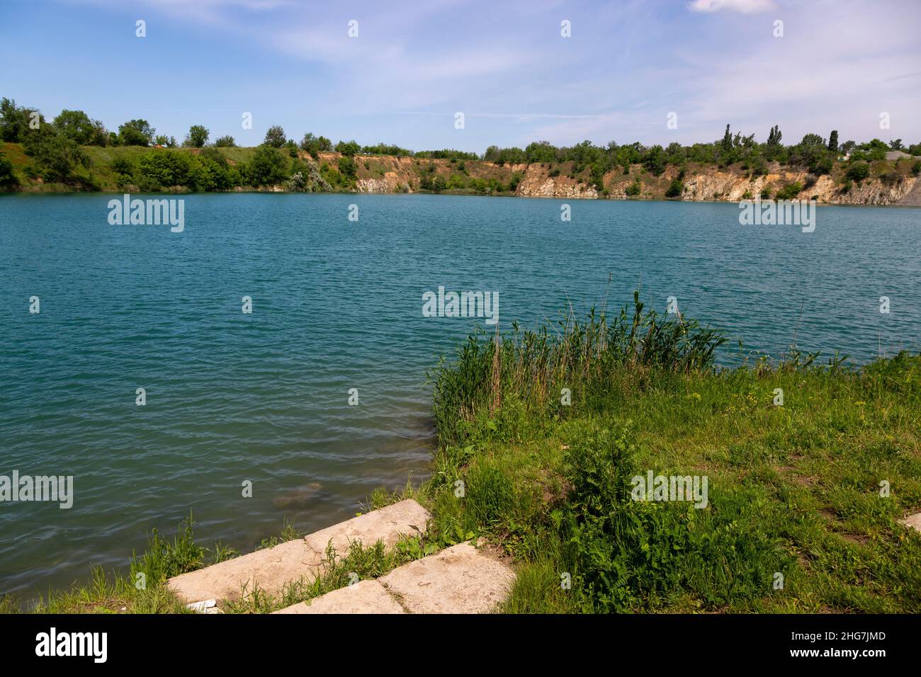 Summer water landscape with rocky river banks Stock Photo - Alamy