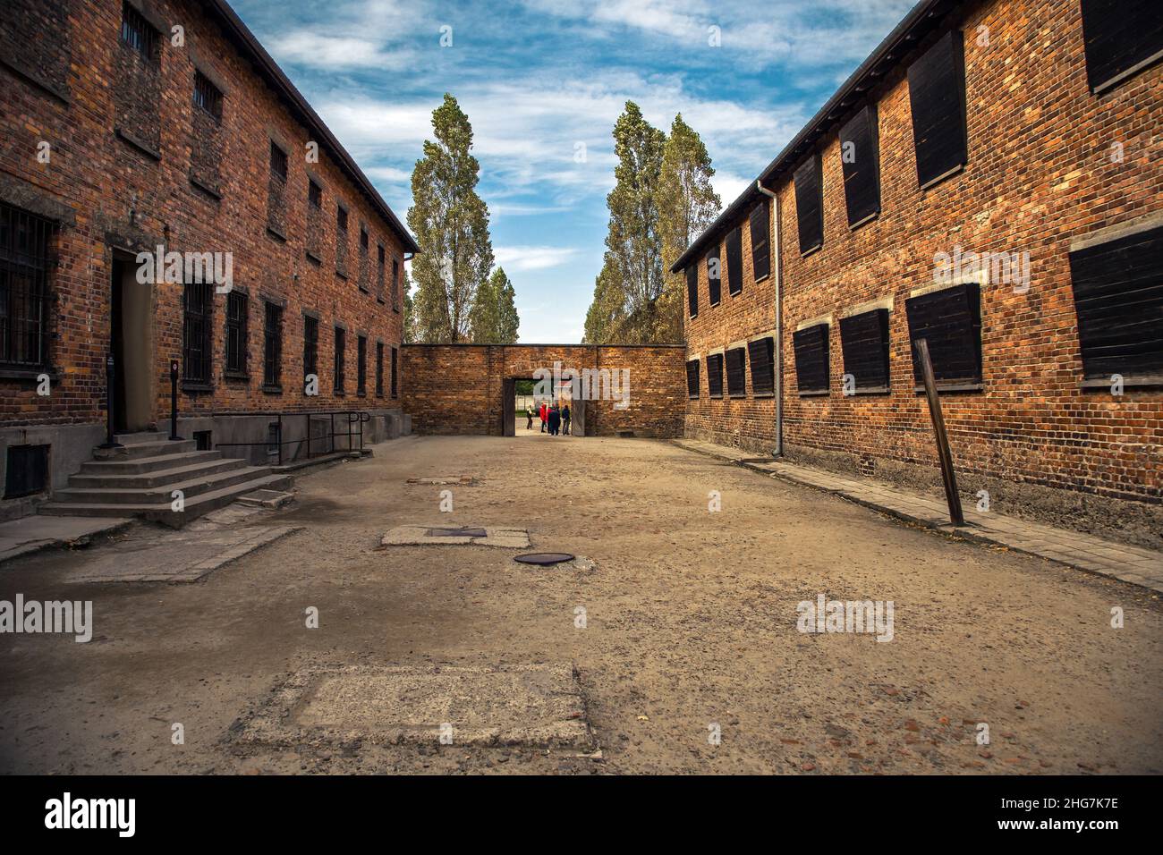 Execution wall courtyard, Auschwitz Birkenau Concentration Camp Poland Stock Photo