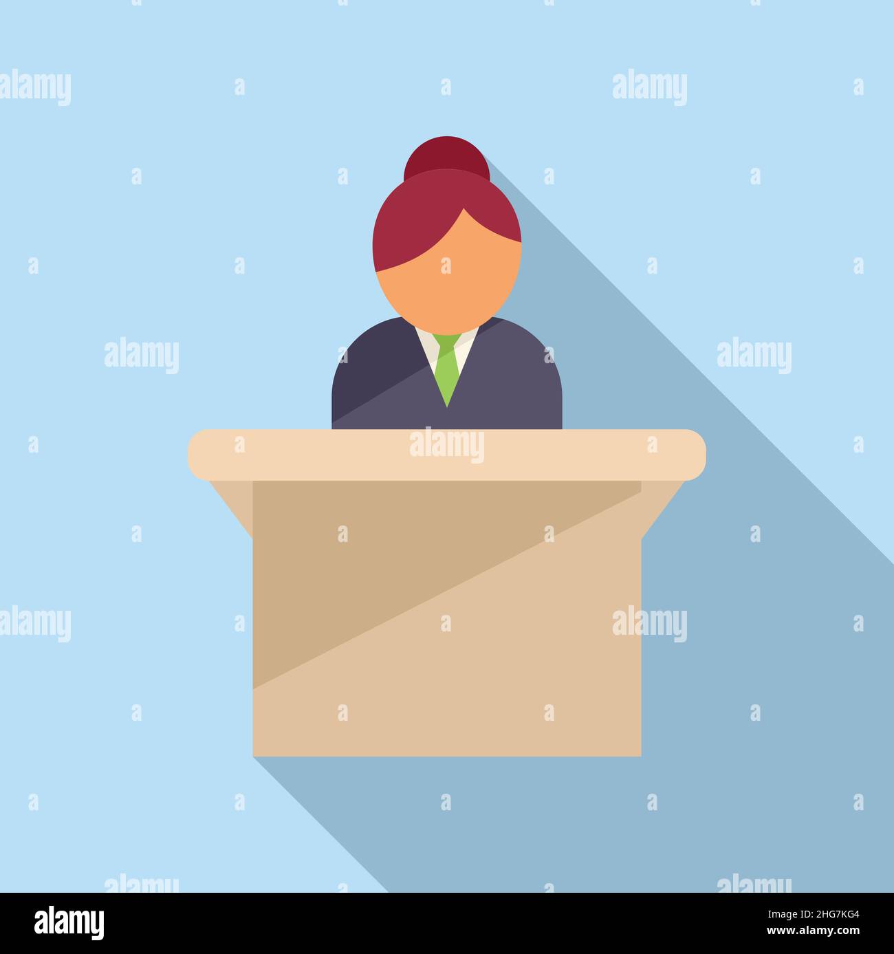 Woman speaker icon flat vector. Speech stand. Lecture stage Stock ...